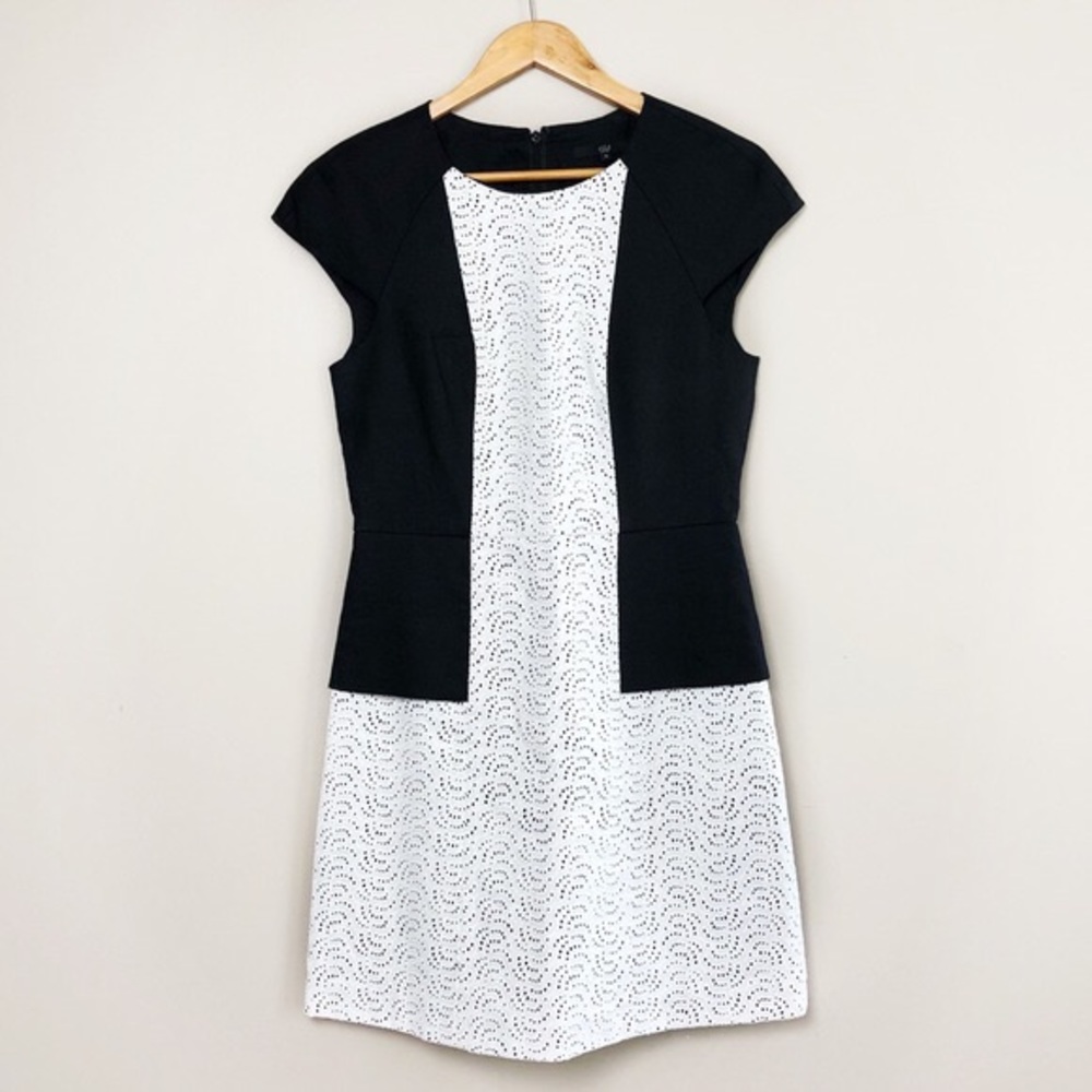 {TIBI} Carey Dress in Black and White Eyelet Linen